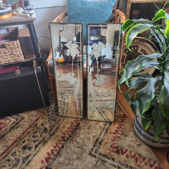 Vintage Brass Etched glass 1970s Mirrors Hollywood Regency Mid Century mirror - Picture 4 of 7